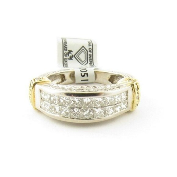 IGI Certified 14K White Yellow Gold Square Modified Brilliant Diamond Ring #7174 - Picture 1 of 10
